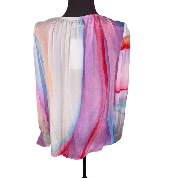 APNY Sustainable Fabric Boho 70s Hippie Rainbow Modern Blouse S Artsy Top New - Picture 4 of 12